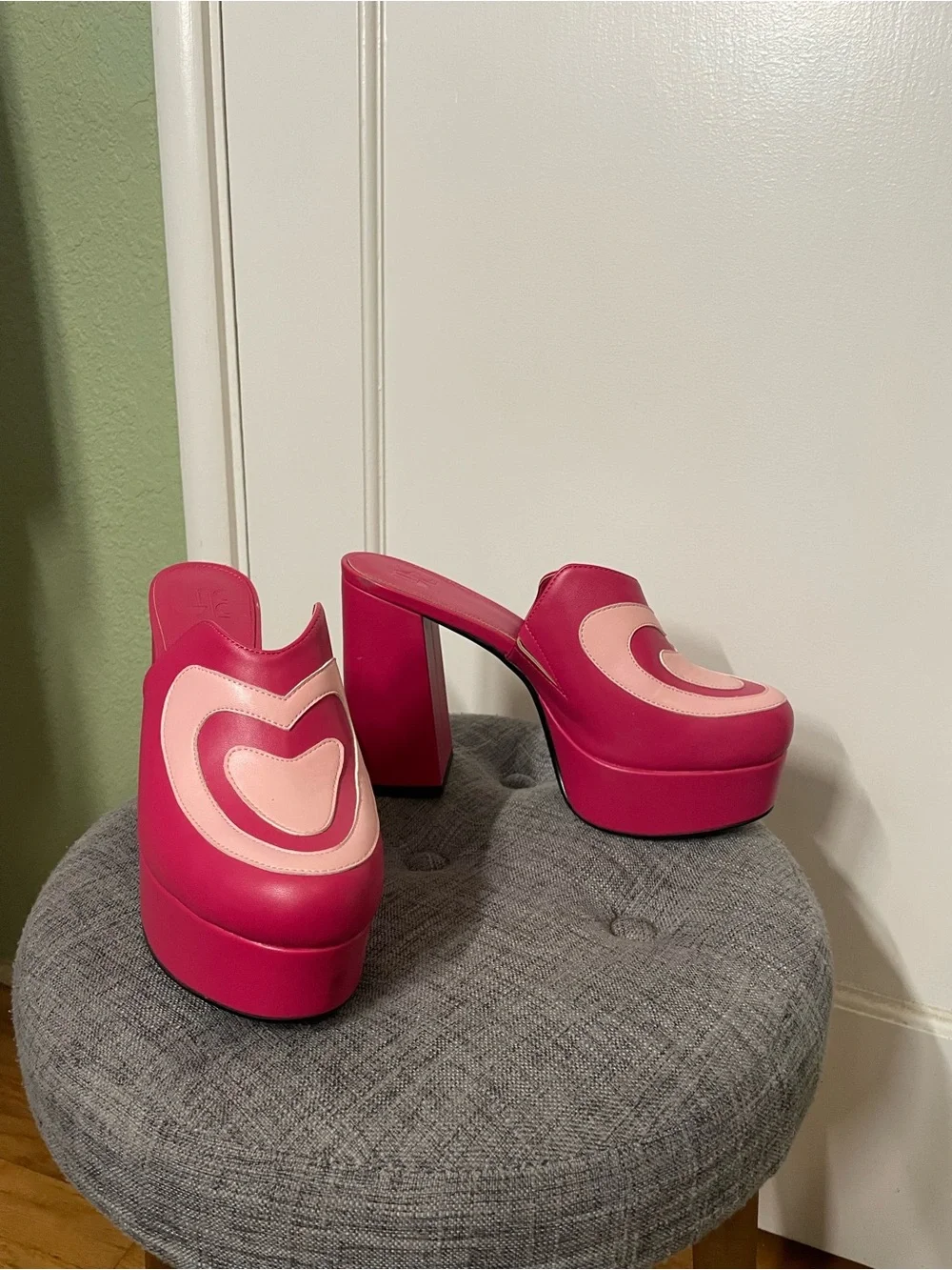 MCLC Hot Pink Heart Platform Mules - Limited Edition